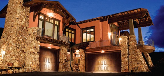 a residence garage door with light