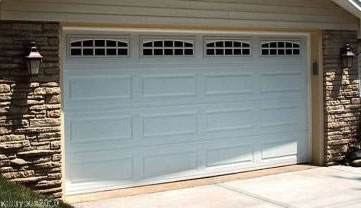 white window style garage door